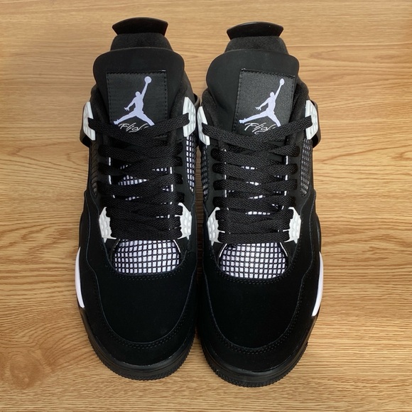 Brand New Retro 4 White Thunder- Men’s Black and White  Sneakers - Picture 2 of 5